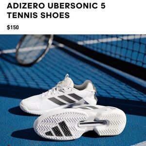 Adidas Adizero Ubersonic 5 Tennis Shoes White Silver US Sz 12